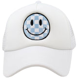 Light Blue Checkered Happy Face Foam Hat