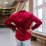 Red Marjorie Long Sleeve Velvet Blouse