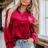 Red Marjorie Long Sleeve Velvet Blouse