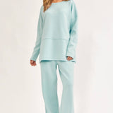 Blue Tunic Top + Straight Pants Travel Modal Set