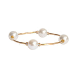 12mm Crystal White Pearl Blessing Bracelet with Gold Links: L