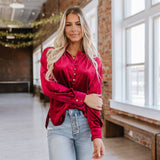 Blue Marjorie Long Sleeve Velvet Blouse