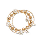 12mm Crystal White Pearl Blessing Bracelet with Gold Links: L