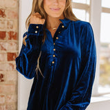 Blue Marjorie Long Sleeve Velvet Blouse