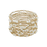 Gold Beaded and Pearl Stretch Bracelet