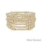 Gold Beaded and Pearl Stretch Bracelet  Water Resistant