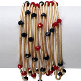 Gold Wired Stretch Bracelets with Black and Red Gameday Crystal Accents