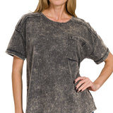 Ash Black Acid Wash Round Neck Tee