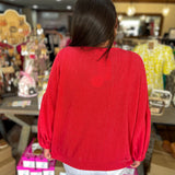 Red Georgia Ribbed Puff Sleeve Top