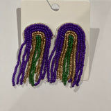 Dazzling Harmony: Mardi Gras Seed Bead Tassel Earrings