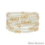 Water Resistant Gold Textured and Pearl Beaded Stack