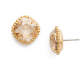 Gold Dark Champagne Cushion-Cut Solitaire Stud Earrings