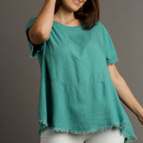 Jade Frayed Hem Linen Top