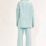 Blue Tunic Top + Straight Pants Travel Modal Set