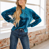 Blue Marjorie Long Sleeve Velvet Blouse