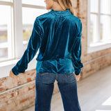 Blue Marjorie Long Sleeve Velvet Blouse