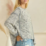 Heathered Jacquard Fabric Pullover Sweater: