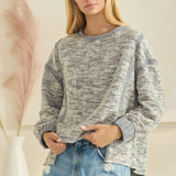 Heathered Jacquard Fabric Pullover Sweater: