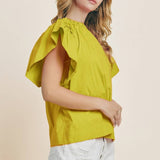 Solid Poplin Blouse: Chartreuse