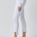 Mid Rise Slanted Fray Cropped Jeans